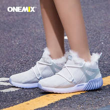 Onemix-botas femininas de couro e algodão, tênis esportivo de veludo, quente, massageador, à prova d'água, antiderrapante 2024 - compre barato