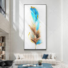 Pintura de aceite artesanal moderno, lienzo de diseño de pluma azul, decoración de pared moderna pintada a mano, pintura de alta calidad 2024 - compra barato