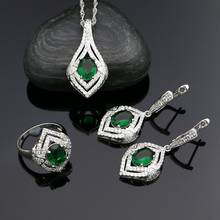 Juegos de joyería verdes de boda de plata 925, pendientes de Zirconia cúbica, anillo colgante, collar, conjunto para mujeres 2024 - compra barato