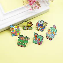 elven bungalow  Enamel Brooch florist Drinks Barber Shop bakery hospital Ice cream truck Dessert house Lapel Pin Cute Badge 2024 - buy cheap