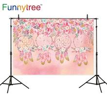 Funnytree-fondo fotográfico con diseño de flores para niños, telones de fondo con diseño de flores y atrapasueños, ideal para cumpleaños, Baby shower, photobooth, color rosa 2024 - compra barato