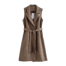 2021 primavera outono nova moda colete feminino casaco coreano lapela sem mangas jaqueta veados de couro longo feminino solto topos g844 2024 - compre barato