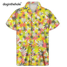 Doginthehole-camisas cubanas de manga corta para hombre, camisas informales con estampado de hoja de hierba amarilla, camisa de playa transpirable de verano 2024 - compra barato