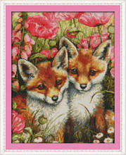 Two little foxes cross stitch kit 14ct 11ct pre stamped canvas cross stitching animal lover embroidery DIY handmade needlework 2024 - buy cheap