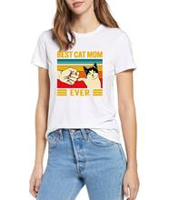 Vintage Best Cat Mom Ever Fist Bump Funny Neck Summer Women's 100% cotton short sleeves T-Shirt Humor Mother's Day Gift Tops tee 2024 - buy cheap