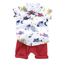 Bebê da criança meninos meninas conjuntos de roupas dos desenhos animados peixe imprimir t shirt + shorts calças para meninos roupas de verão terno 2024 - compre barato