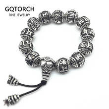 Pulsera Retro Vintage de plata tibetana para hombres y mujeres, brazalete de budismo, amuleto de seis palabras, cuentas de loto de Om Mani Padme Hum 2024 - compra barato