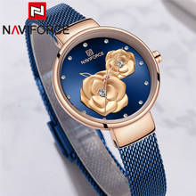NAVIFORCE Women Watch Top Brand Luxury Blue Rose Gold Ladies Wristwatch Mesh Stainless Steel Bracelet Flower Female Clock 5013 2024 - buy cheap