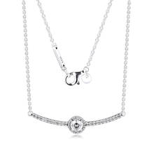 Clear CZ Round Sparkling Pendant Necklace 925 Sterling Silver Jewelry Choker Necklaces for Women Silver Chain Collier Female NEW 2024 - buy cheap