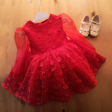 Girls Lace Dresses Winter Long Sleeve Princess Party Tutu Red Vestidos Kids Flower Red Clothes Children Christmas Costume 2024 - купить недорого