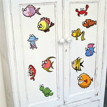 Pegatinas de pared de dibujos animados de peces marinos para habitaciones de niños, decoración del hogar, pvc, animales, arte mural 2024 - compra barato