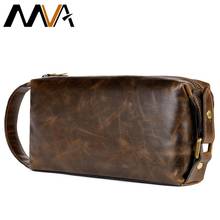 Mva bolsa de couro genuíno para homens, bolsa de cosméticos masculina para higiene pessoal vintage à prova d'água, bolsa organizadora para viagem 7450 2024 - compre barato