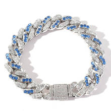 Blue White CZ Stone Paved Hip Hop Bling Iced Out Round Miami Cuban Chain Bracelets for Men Rapper Jewelry Drop Shipping 2024 - buy cheap