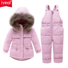 IYEAL Baby Kids Girl Clothing Sets  Russia Winter Real Fur Hooded Coat + Overalls Jumpsuit Snow Children Ski Suit 1 2 3 4 Years 2024 - buy cheap