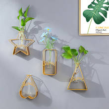 Nordic Iron Art Golden Hydroponic Glass Vase Metal Geometric Wall Vase Living Room Decoration Wall Holder Flowerpot For Home 2024 - buy cheap