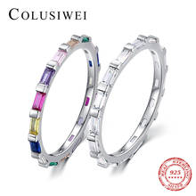 Coluswei anel 925 de prata esterlina e zircônia, 2 peças de anéis com cristal de arco-íris femininos, joia statement para casamento 2024 - compre barato