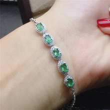 Pulseira de prata esterlina 925, joias finas, natural esmeralda, suporte para teste de luxo, lindo 2024 - compre barato