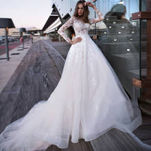 Восьмилое кружевное свадебное платье трапециевидной формы с аппликацией, иллюзия, круглый вырез, длинный рукав, платье невесты, бохо, принцесса, свадебные платья 2020 размера плюс 2024 - купить недорого
