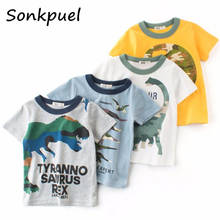 _ Летние детские футболки для мальчиков, одежда, Детские хлопковые топы для мальчиков, футболки, костюм для малышей, мультяшный динозавр, футболки, наряды 2024 - купить недорого