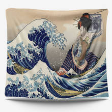 Tapeçaria de parede kanagawa, tapeçaria com ondas marítimas, paisagem da lua, boêmia, suspensão para sala de estar, bar 2024 - compre barato
