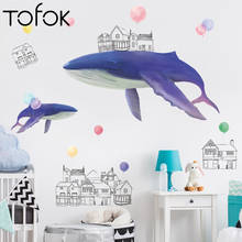 Tofok pvc roxo baleia casa diy adesivos de parede decoração para casa crianças quarto berçário dormitório dos desenhos animados animais mural decalque papel 2024 - compre barato