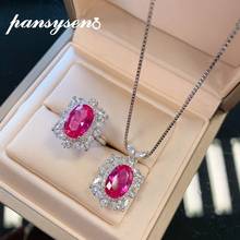 PANSYSEN 100% Sterling Silver 925 Jewelry Sets Oval Cut Ruby Simulated Moissanite Gemstone Necklace Ring Set Bridal Wedding Gift 2024 - buy cheap