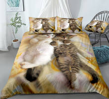 3D Cat Duvet Cover Set Cute Pets Lying Beside Bedding Set Sleepy Animals Pattern Quilt Cover Queen King Size Kids Baby Bed Lines 2024 - buy cheap