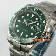 Bliger-novo relógio masculino com caixa de aço inoxidável, mostrador verde de cristal safira, 24 joias, relógio automático 2024 - compre barato