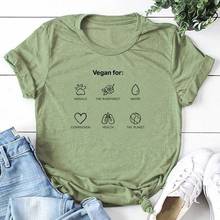 Camiseta vegana de animales de la selva tropical para mujer, camiseta con eslogan de manga corta, Tops informales de algodón para mujer, Tops Hipster Grunge, envío directo 2024 - compra barato