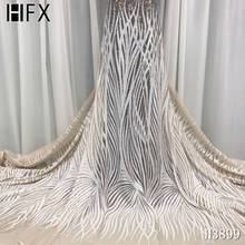 HFX уникальные Серебристые кружевные ткани с пайетками высокого качества в нигерийском стиле для женщин, для выпускного вечера, свадебные кружева, материал с блестками, гипюр, H3899 2024 - купить недорого