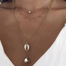 Colares femininos com pingente geométrico, conjunto de colares clássicos com pérolas redondas e de ouro, multicamadas 2024 - compre barato