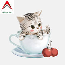 Aliauto Car Sticker Lovely Kitten In A Teacup Accessories High Quality PVC Decal for Smart Fortwo 451 Bmw X6 Chevrolet,17CM*16CM 2024 - buy cheap