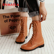 ENMAYLA 2019 Women Boots Square heel Round Toe  PU Lace-Up Work Safety fashion mid-calf boots Short Plush women shoes size 34-43 2024 - buy cheap