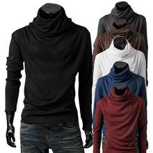 Moda masculina t shirt t-shirt Magro Tops stretch Masculino t-shirt gola alta manga longa Camisetas Tees de algodão Dos Homens gola Alta 2024 - compre barato