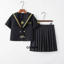 [Hackbuteer] Black Summer Navy Sailor Suit Tops Skirts JK High School Uniform Class Uniform Students Cloth 2024 - buy cheap