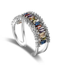Женское регулируемое кольцо с фианитом, золотистое/серебристое кольцо с широкими манжетами и блестящим разноцветным кубическим цирконием 2024 - купить недорого