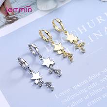 Korea 925 Sterling Silver Cubic Zircon Hoop Earrings for Women Star Moon Chain Tassel Crystal Earrings Jewelry Gift Pendientes 2024 - buy cheap