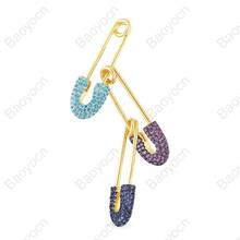 Модные Разноцветные серьги Baoyocn из чистого стерлингового серебра 925 пробы, три в одном, с безопасной булавкой, с микро синим фиолетовым цирконием для женщин 2024 - купить недорого