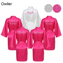 Owiter 2019 Silk Satin Bridesmaid Sexy Robes Bridal Bath Robe Hot Pink Robes Wedding Silver Matte Printing White Bathrobe Short 2024 - buy cheap