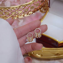LISM Gold Plate Korean Super Shining Buckle Circle Earrings for Women  Elegant AAA Zirconia Stud Earring Birthday Luxury Gift 2024 - buy cheap