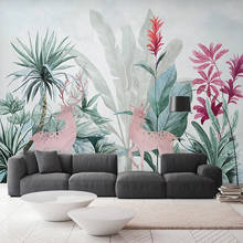 Custom Wall Mural Papel De Parede 3D Nordic Tropical Plant Banana Leaf Elk Waterproof Canvas Painting Wallpaper For Living Room 2024 - buy cheap