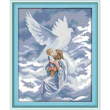 Alegria domingo jesus & anjo christian casa decoração conjuntos de ponto cruz bordado diy kit pintura contada lona impressa dmc 14ct presente 2024 - compre barato