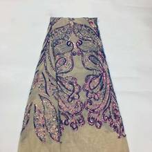 Tecido bordado de lantejoulas em 2 cores, tecido de malha francesa, renda nova, lantejoulas, vestido africano de renda, vestido de festa feminino, design de saia em 5 jardas 2024 - compre barato