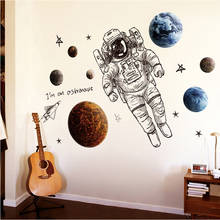 Adesivos de parede de astronauta nórdico, adesivos decorativos de planeta para o espaço exterior, decalques de parede da sala do bebê, decalques de decoração para casa, galaxy p 2024 - compre barato