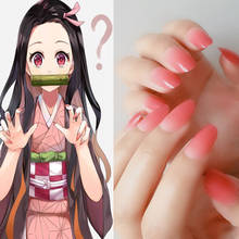 Uñas postizas artificiales de Demon Slayer, Cosplay de Kimetsu no Yaiba, Kamado, Nezuko, color rosa 2024 - compra barato