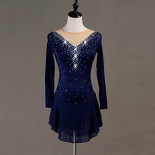 Vestido moderno de patinaje sobre hielo para mujer y niña, ropa de manga larga, azul oscuro con diamantes, para baile de salón profesional, DQL3272 2024 - compra barato
