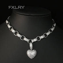 FXLRY Hot Sale Fashion Gold Micro Inlaid Zircon Necklace Creative Heart Shape Lock Necklace For women Jewelry 2024 - buy cheap
