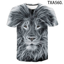 2020 Новая летняя футболка с 3D львом Мужская и женская футболка с животными забавная футболка с 3D принтом крутые топы, футболки для мальчиков и девочек, детская одежда 2024 - купить недорого