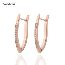 New Fashion Earrings Hot Luxury V Shape 585 Rose Gold Color Cubic Zirconia Stud Earrings For Women Jewelry Gift 2024 - buy cheap