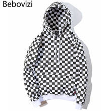 Bebovizi 2021 Mens Hip Hop Hoodie Sweatshirt Checkerboard Plaid Hoodie Streetwear Harajuku Fleece Hooded Pullover Hipster 2024 - buy cheap